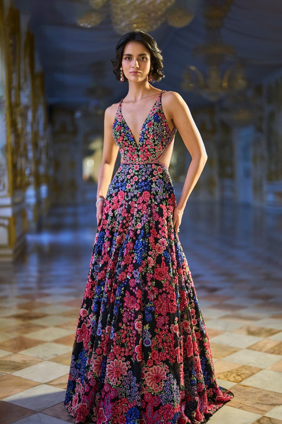 Multi-Coloured Floral Gown