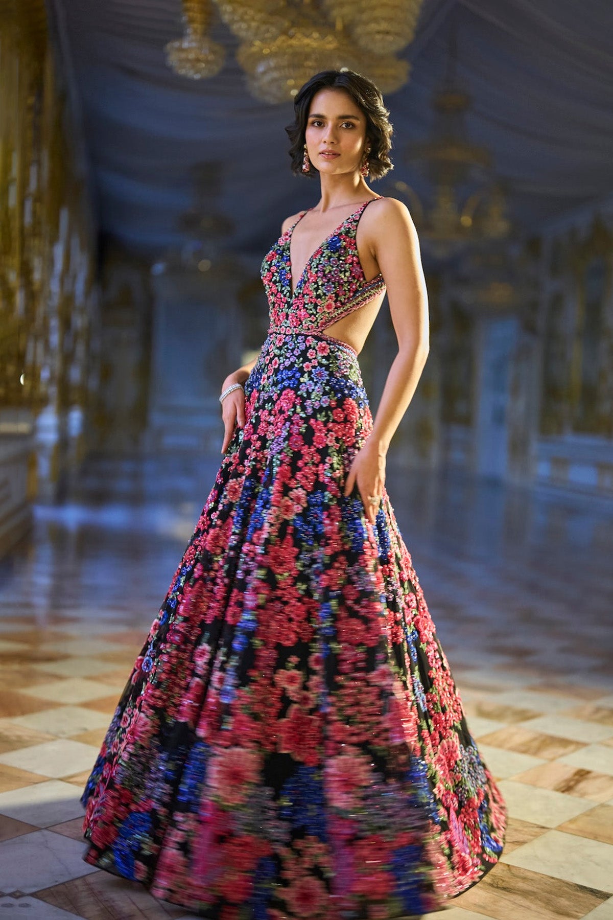 Multi-Coloured Floral Gown