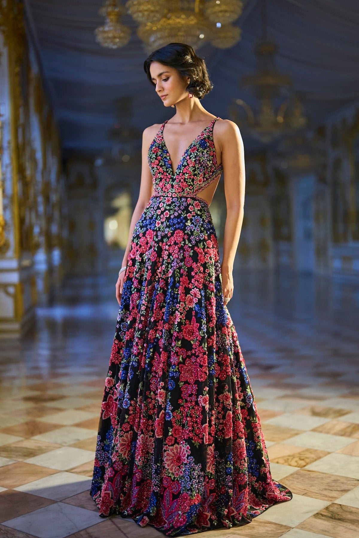 Multi-Coloured Floral Gown