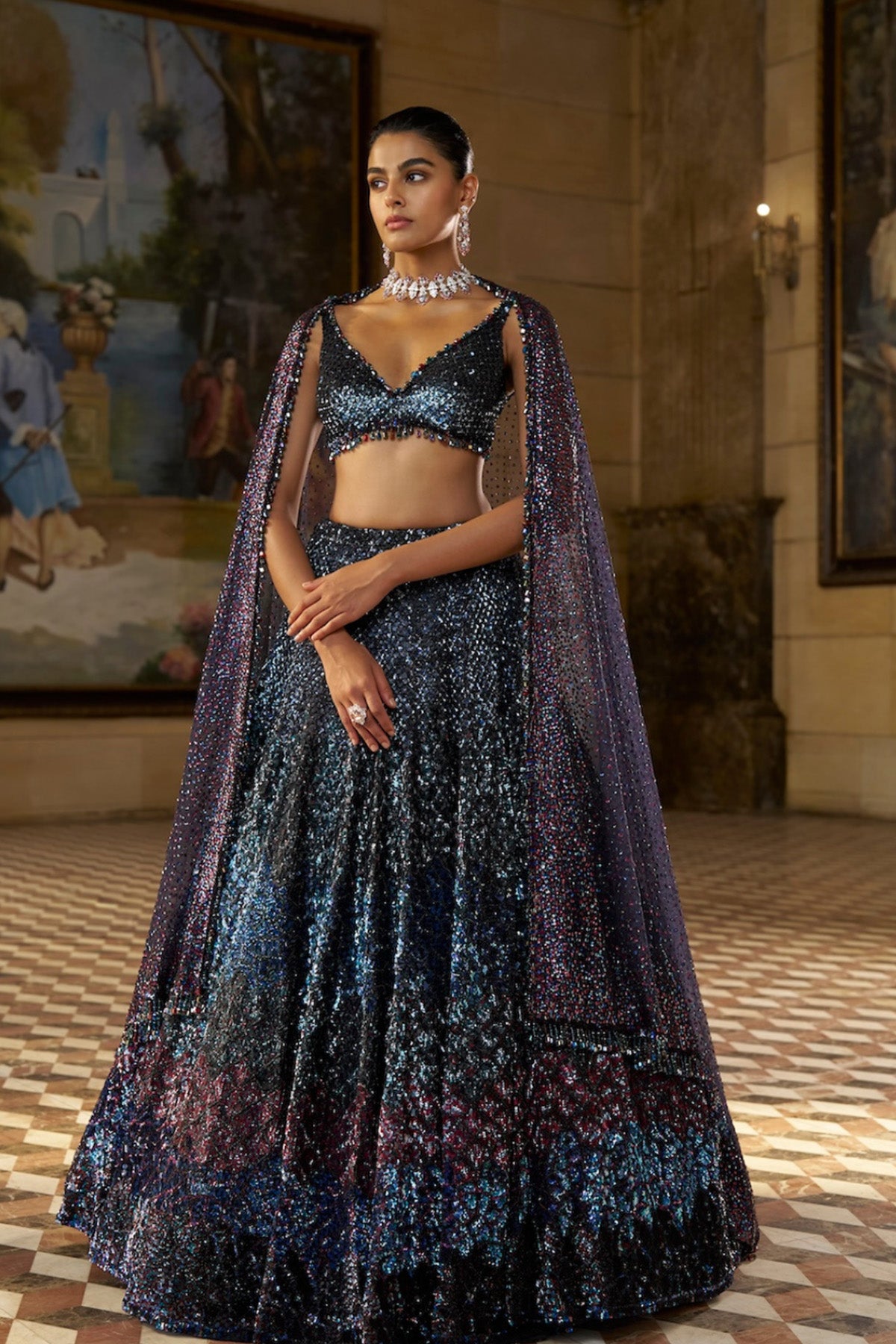 Multi - Coloured Sequin Lehenga Set