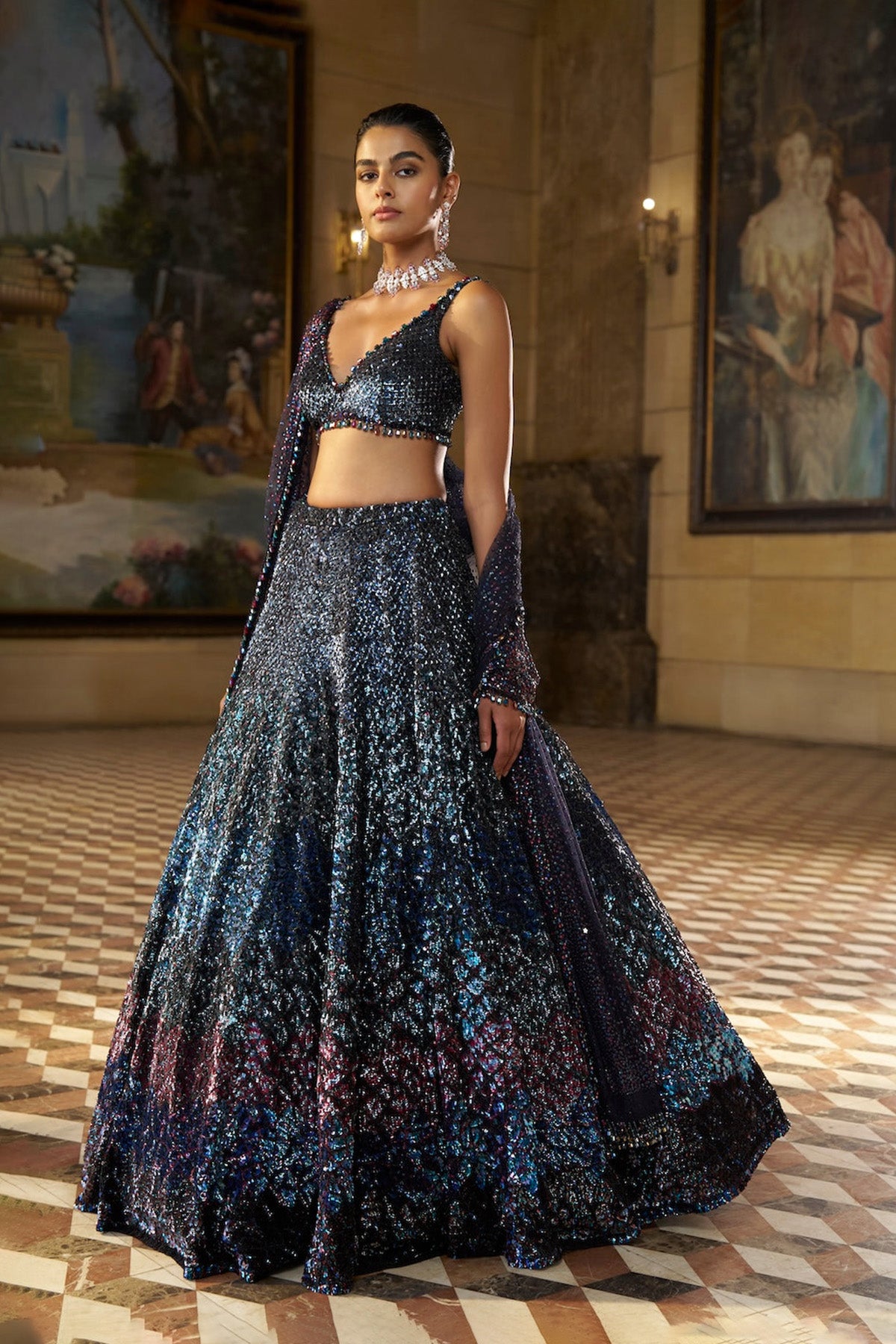 Multi - Coloured Sequin Lehenga Set