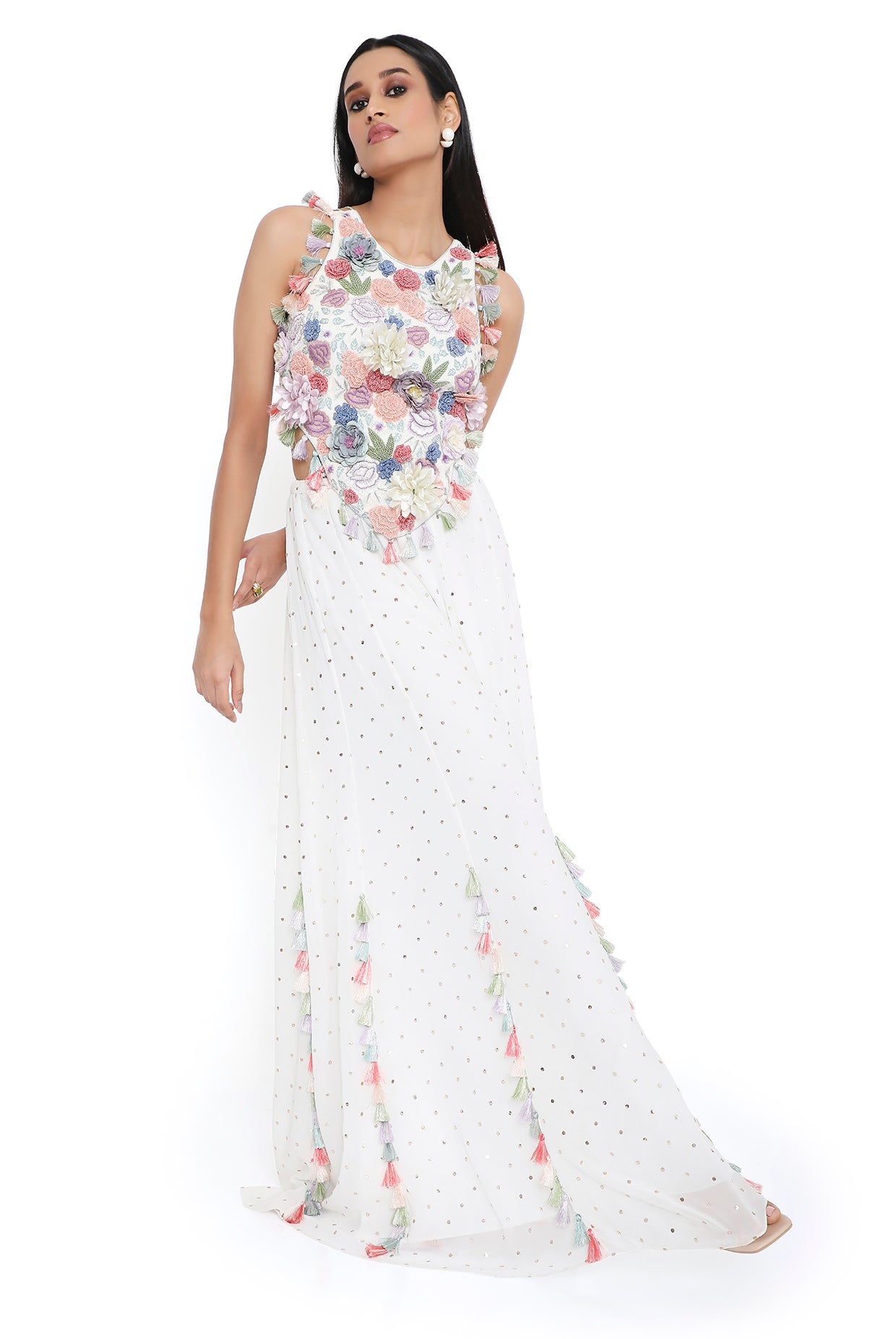 Myza Off White Embroidered Choli With Sharara