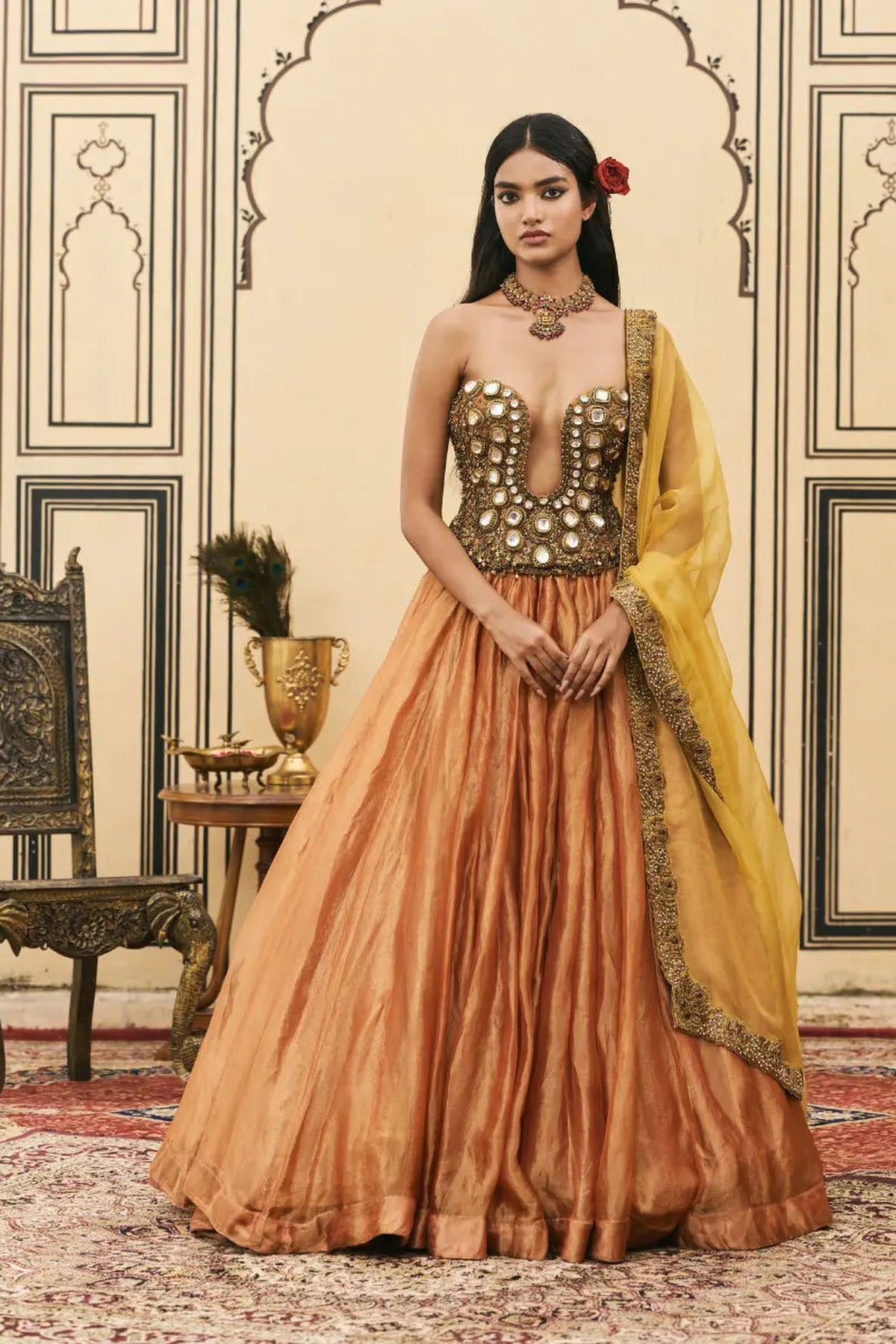 Narangi Tissue Brocade Lehenga Set