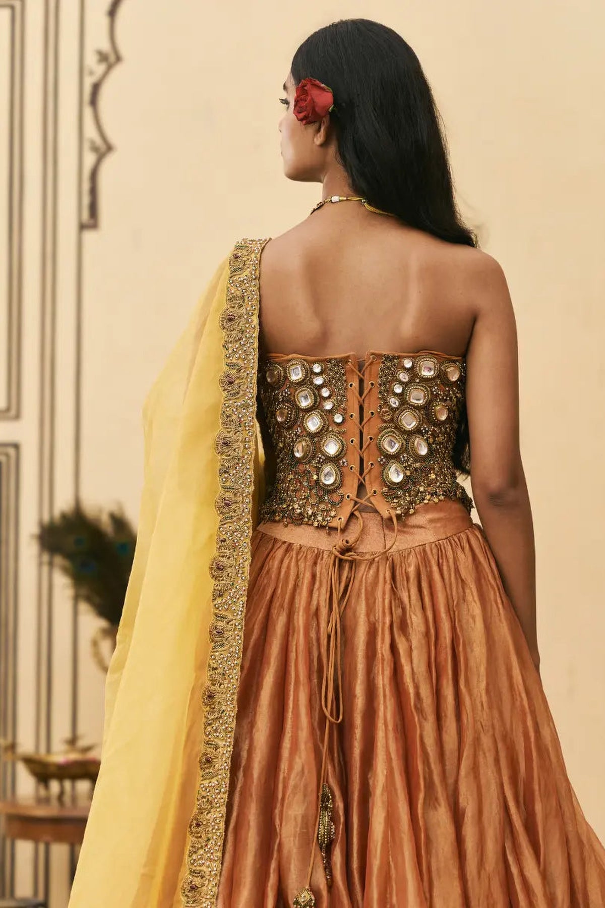 Narangi Tissue Brocade Lehenga Set