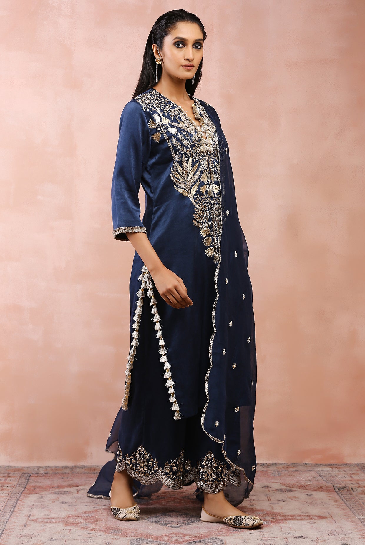 NAVY BAGH EMBROIDERED KURTA WITH PANT AND DUPATTA