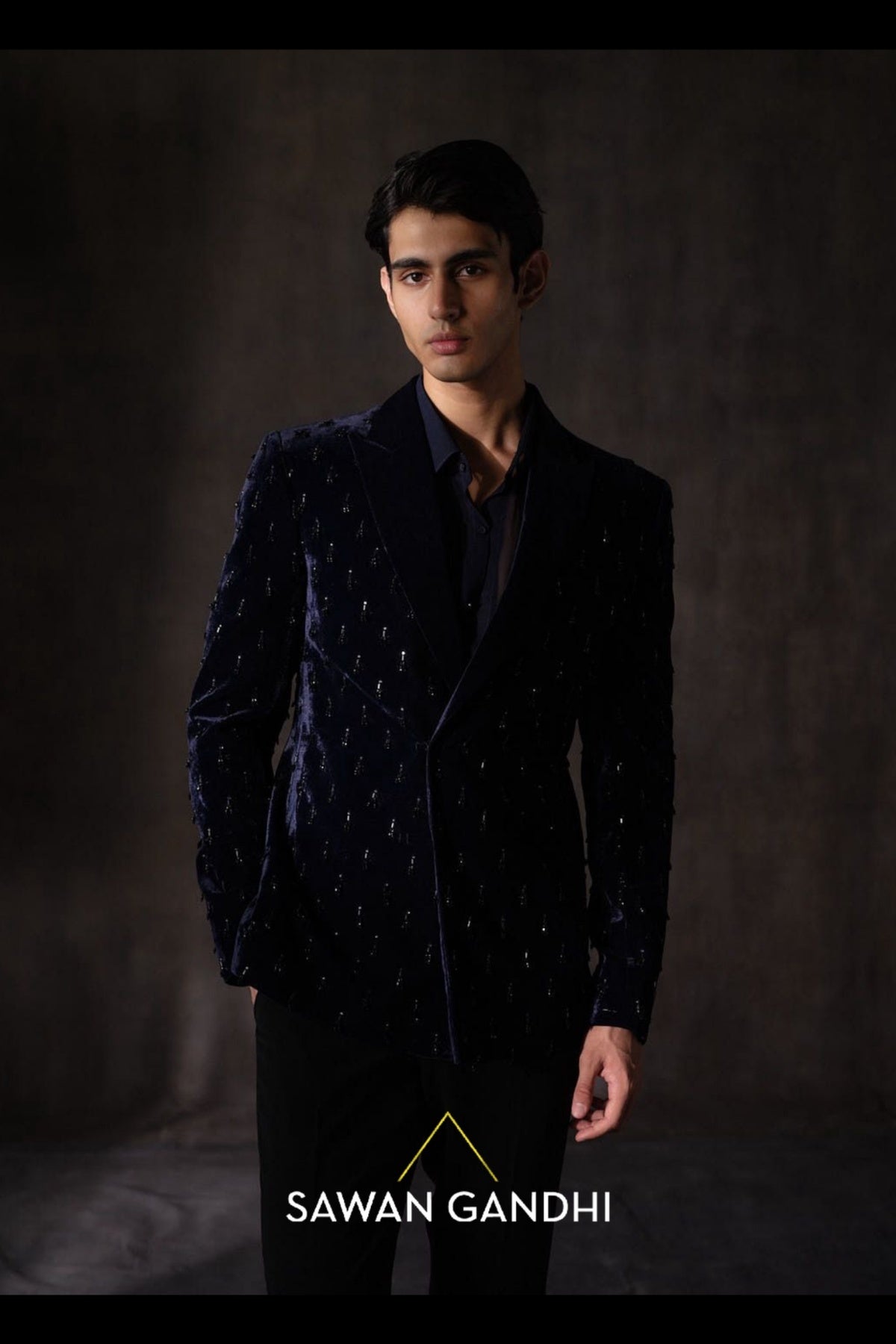 Navy blue damru work jacket