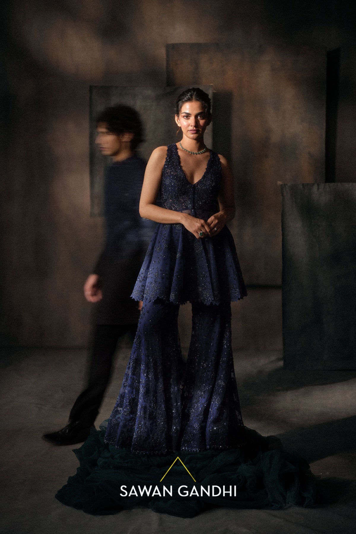 Navy blue peplum set