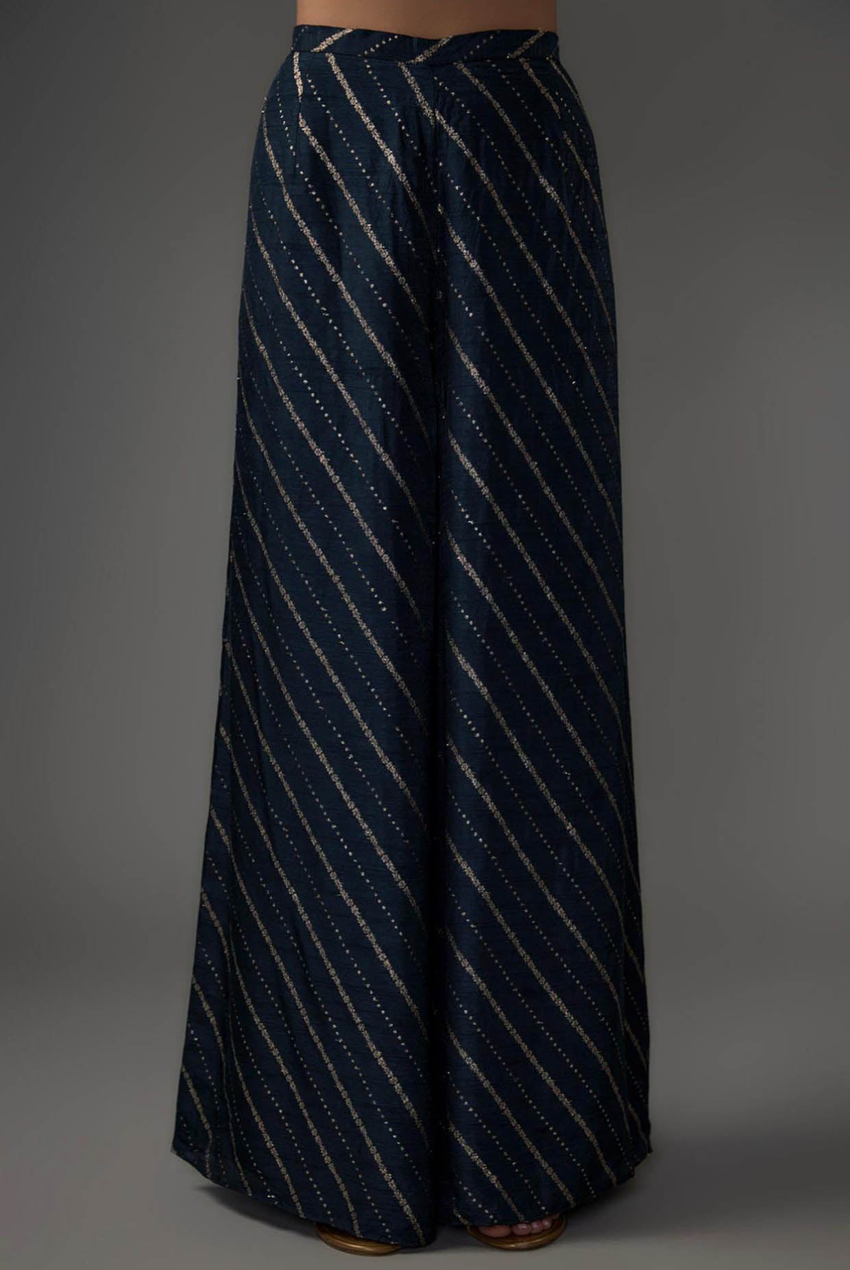 Navy Embroidered Anarkali And Palazzo With Embroidered Dupatta