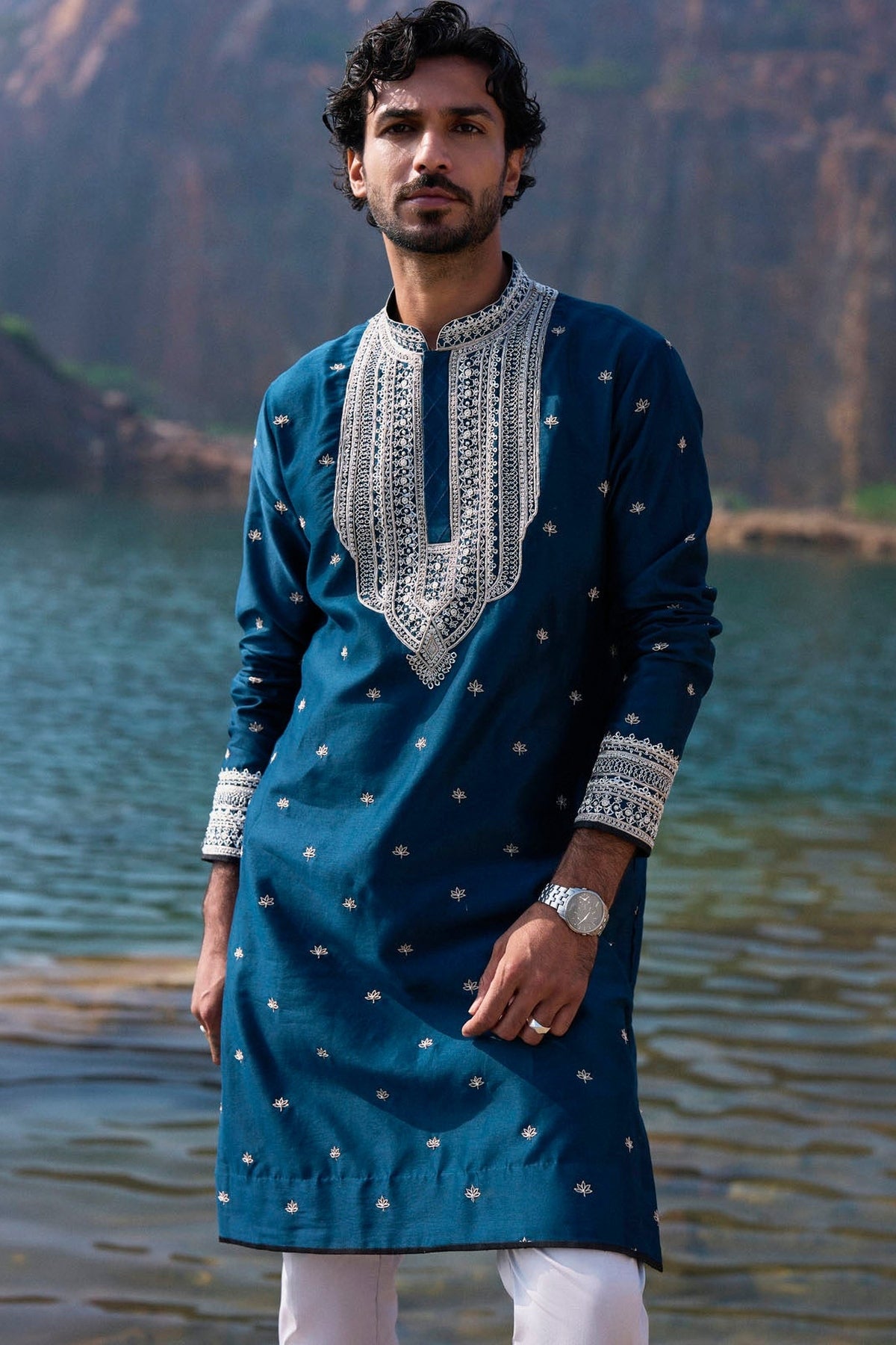 Navy Lotus Kurta Set