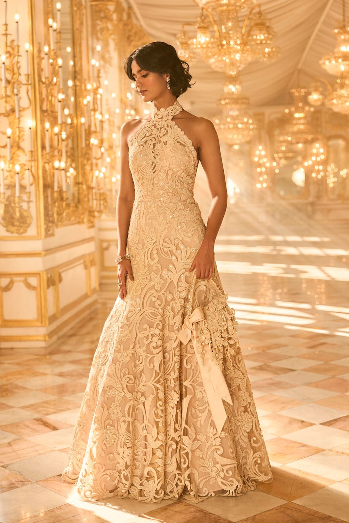 Nude Halter Neck Gown