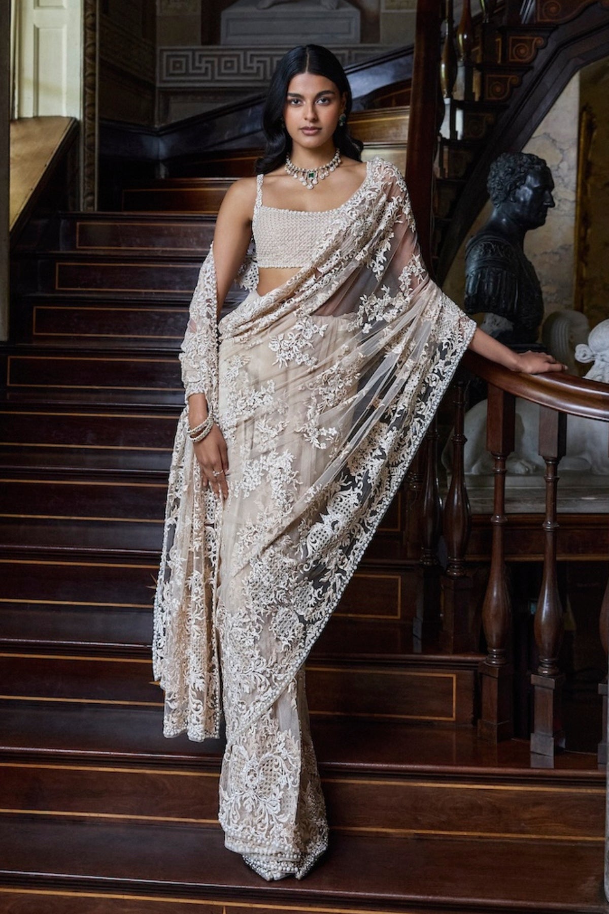 Nude Thread Work Saree