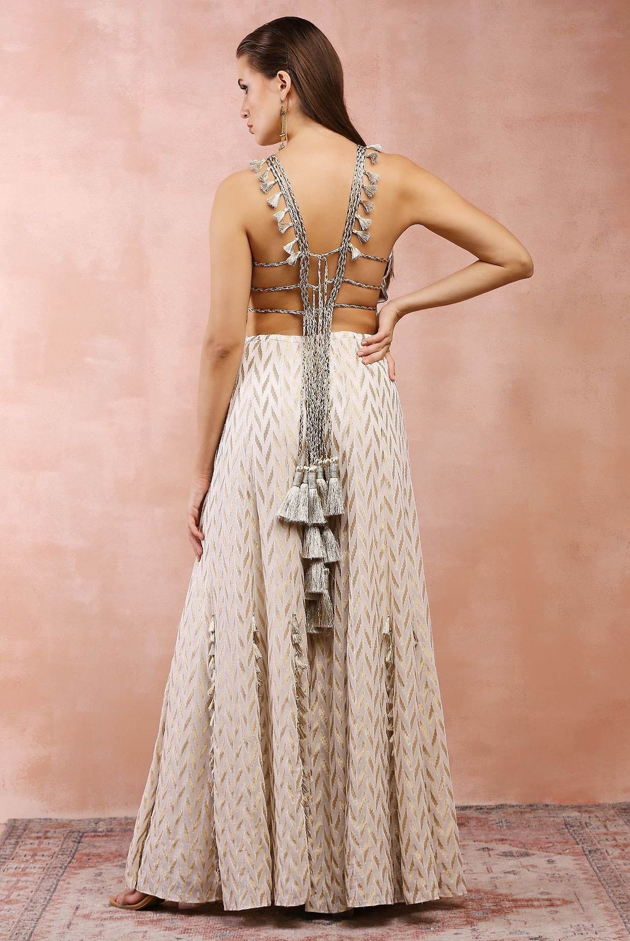 OFF WHITE APPLIQUE EMBROIDERED CHOLI WITH SHARARA