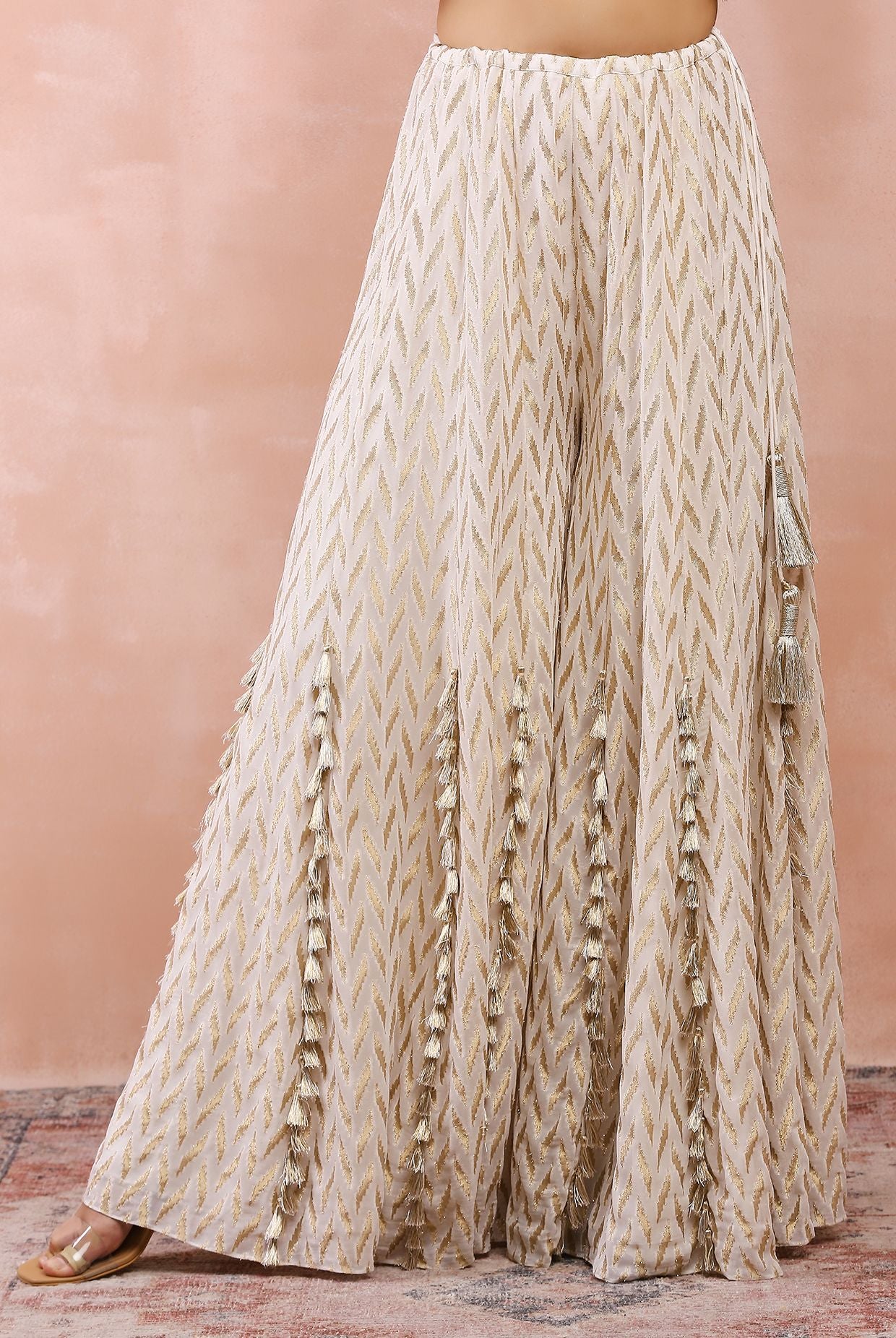 OFF WHITE APPLIQUE EMBROIDERED CHOLI WITH SHARARA