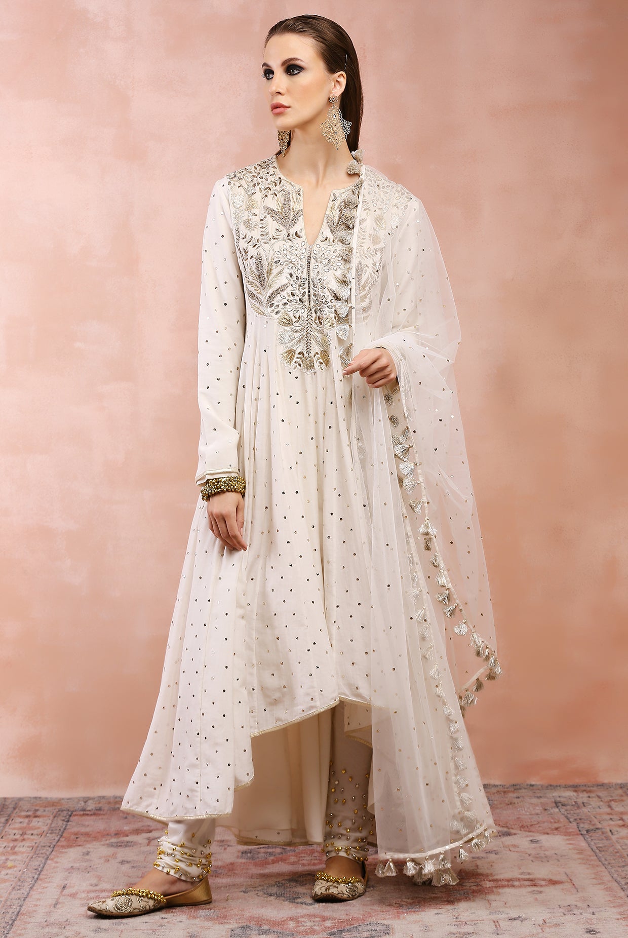 OFF White BAGH EMBROIDERED ANARKALI WITH CHURIDAR AND DUPATTA 6 / Regular