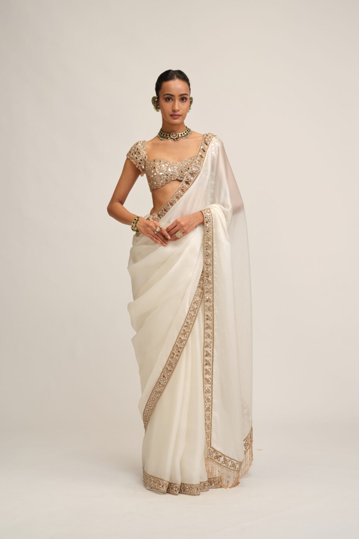 Off White Cutwork Border Saree Set