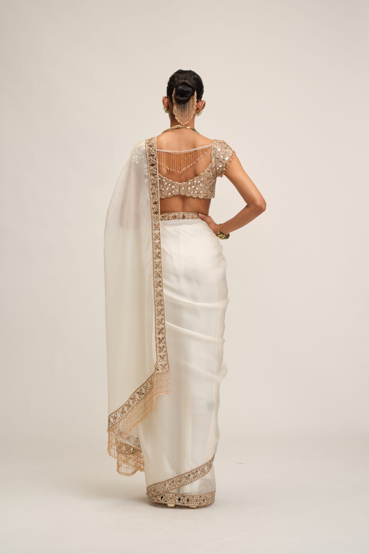 Off White Cutwork Border Saree Set