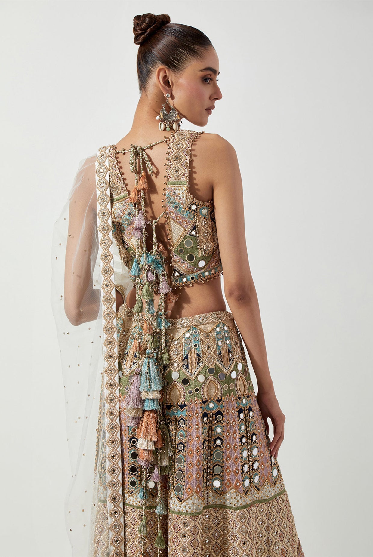 OFF WHITE EMBROIDERED CHOLI AND SHARARA WITH MUKAISH NET DUPATTA