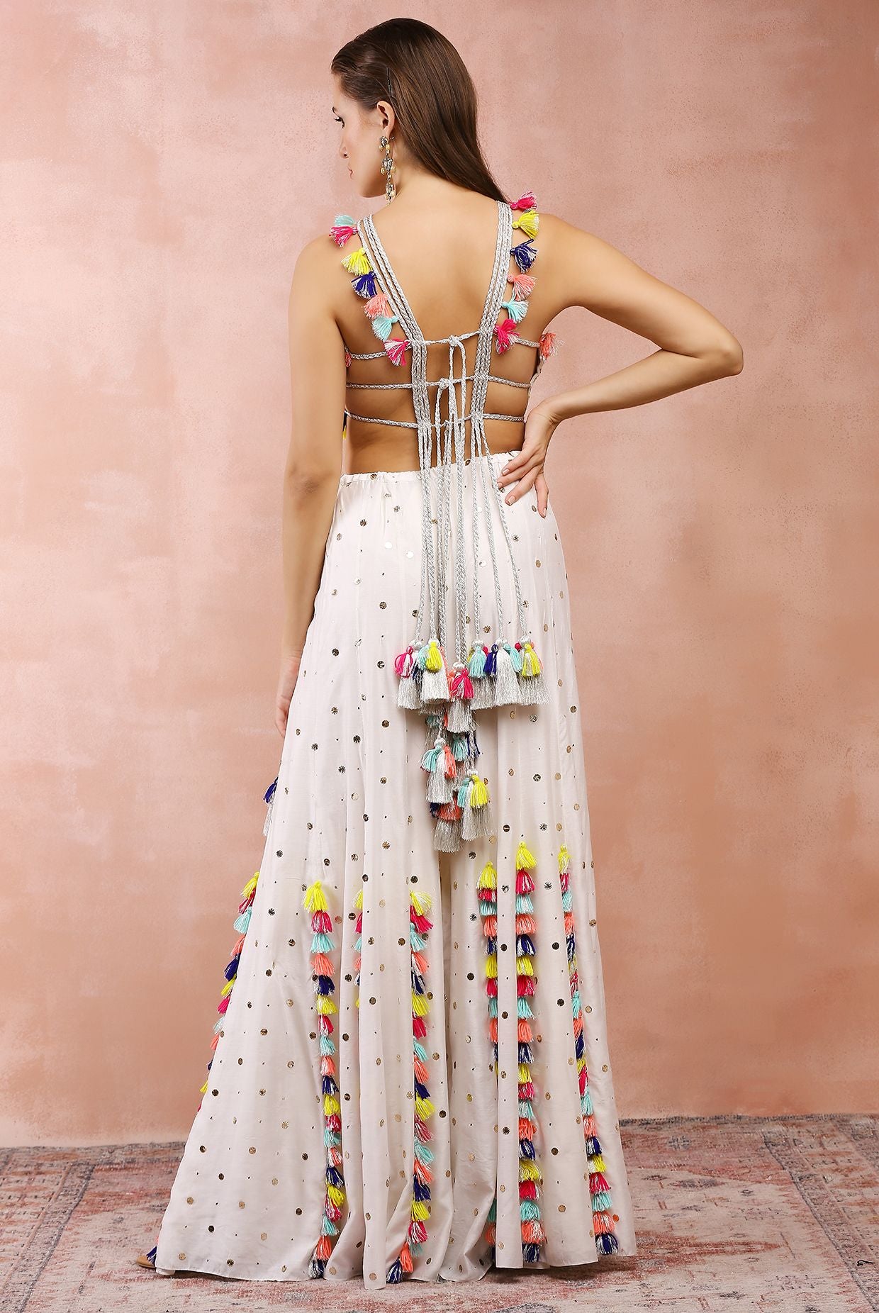 OFF WHITE EMBROIDERED CHOLI WITH SHARARA