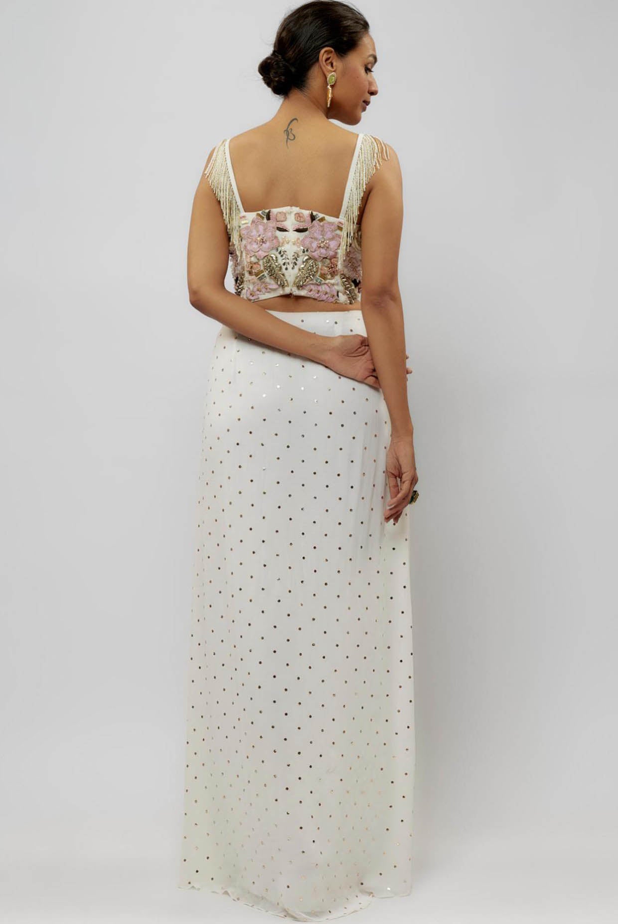 Off White Embroidered Choli With Slit Skirt