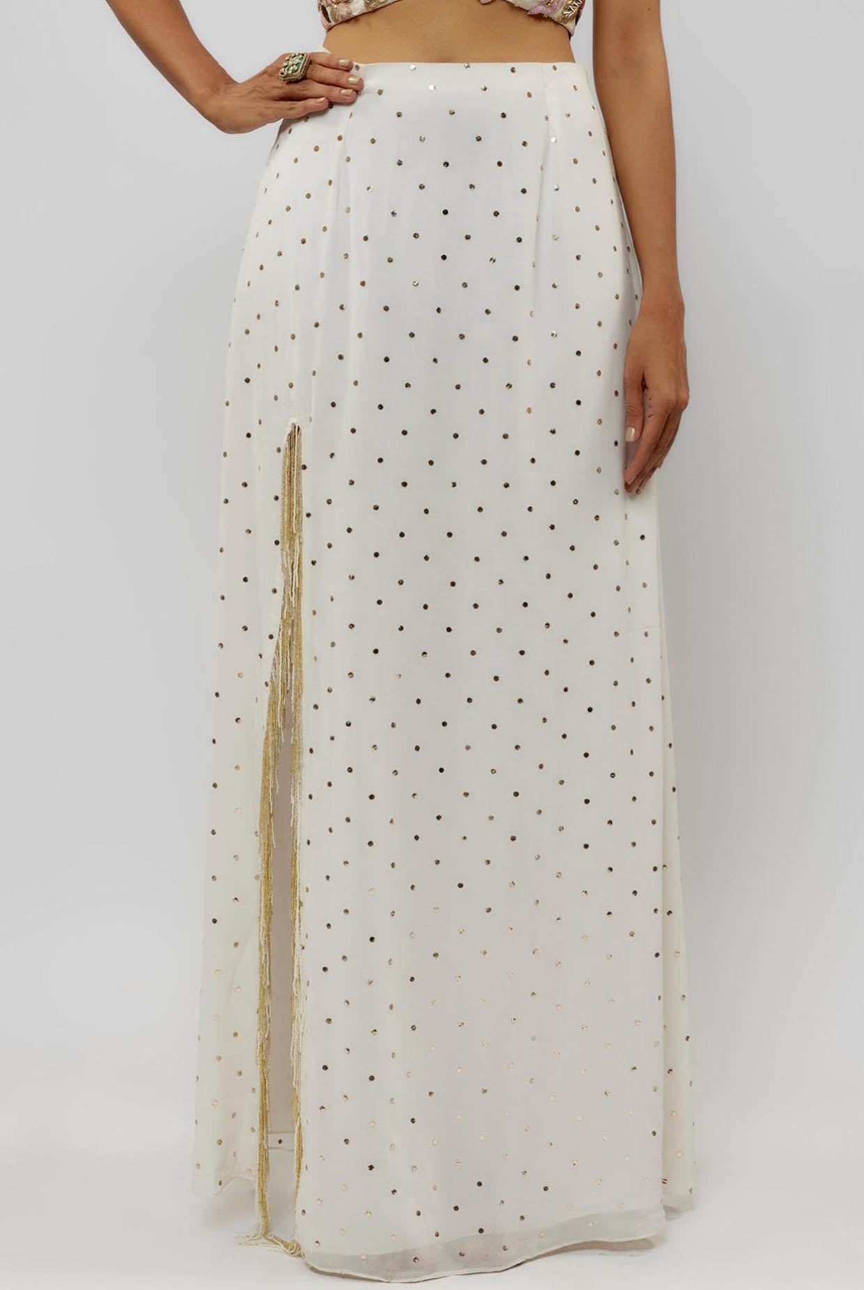 Off White Embroidered Choli With Slit Skirt