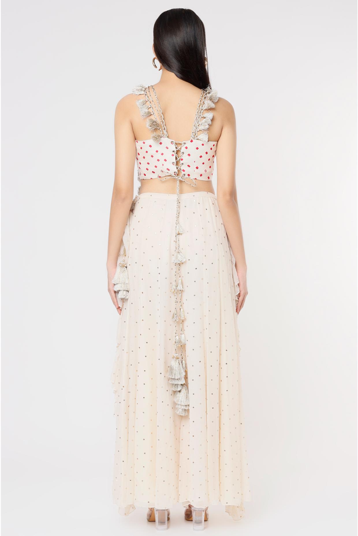 Off White Embroidered Yoke With B&hani Bustier & Frill Sharara