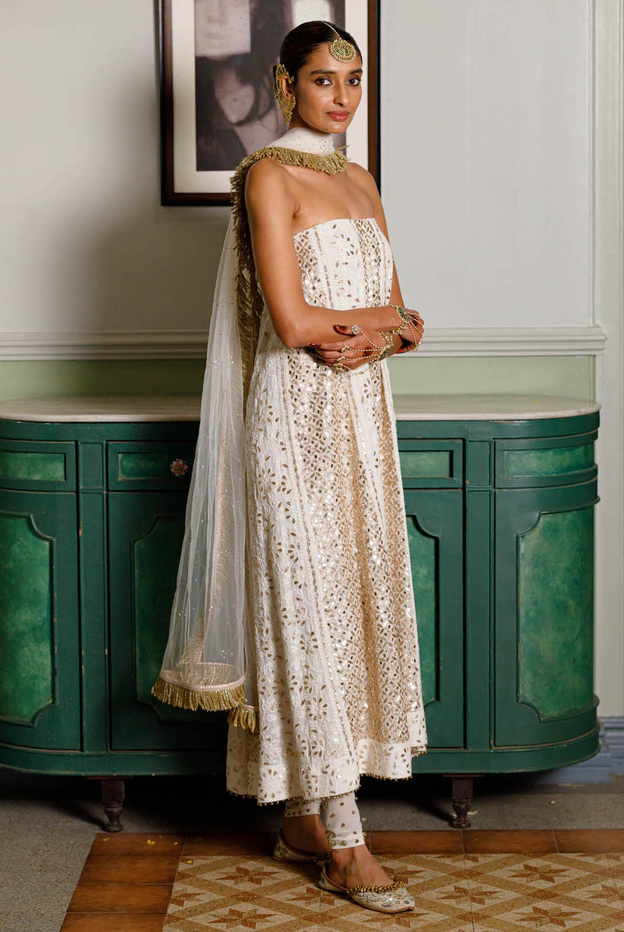 Off White Tube Anarkali With Embroidered Churidar And Dupatta