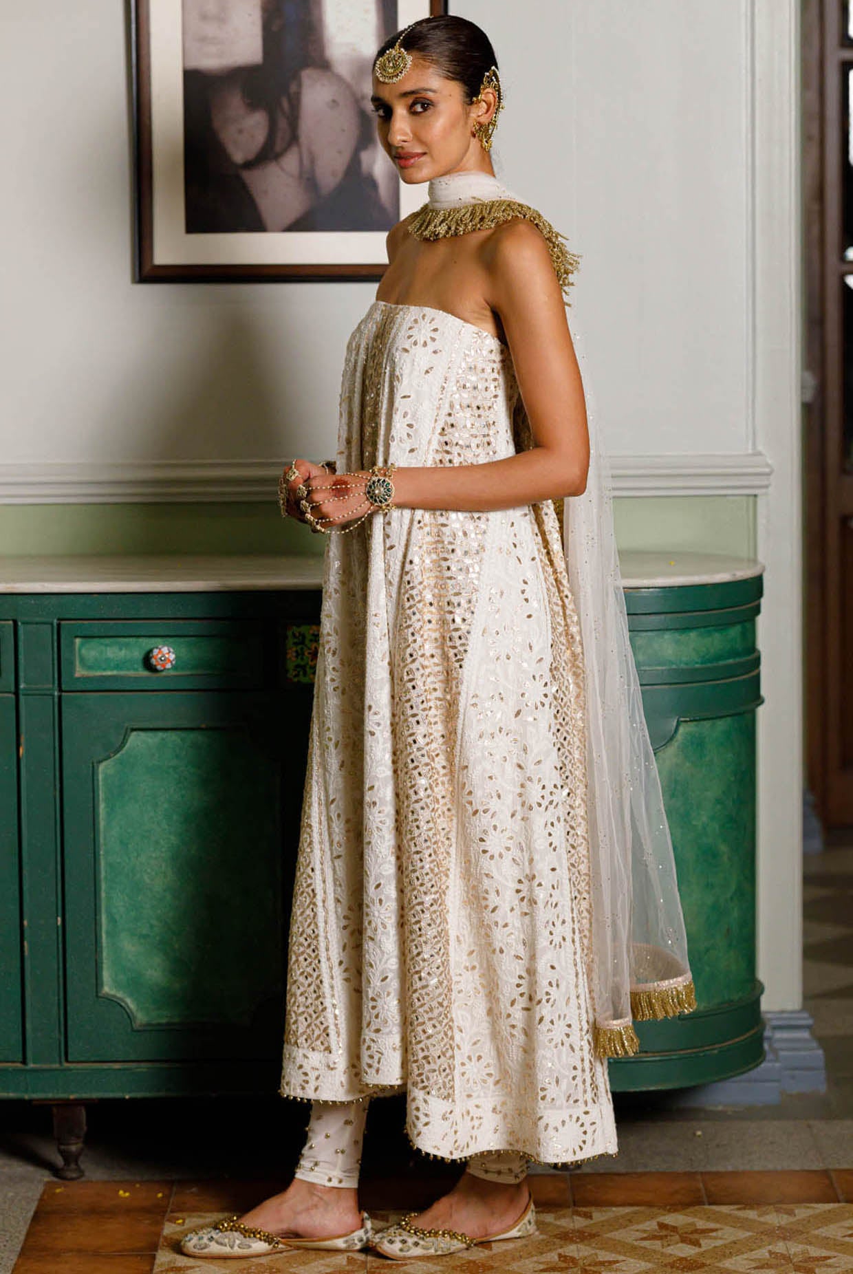 Off White Tube Anarkali With Embroidered Churidar And Dupatta