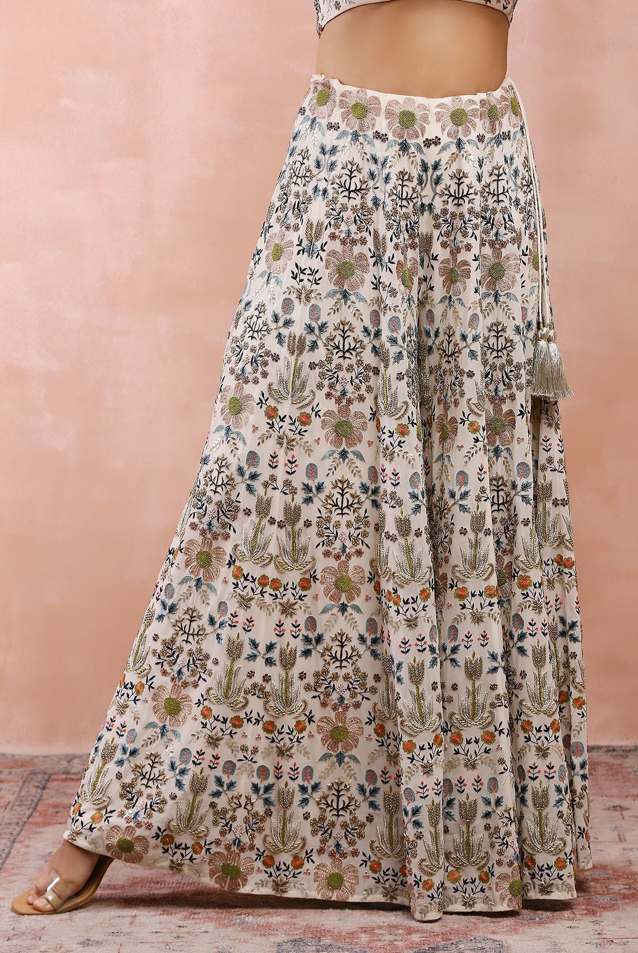 OFF WHITE TULIP GARDEN EMBROIDERY CHOLI WITH SHARARA