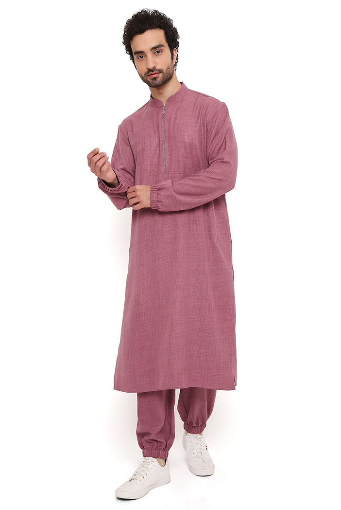 ONION PINK SOFT LINEN BOMBER KURTA WITH JOGGER PANT