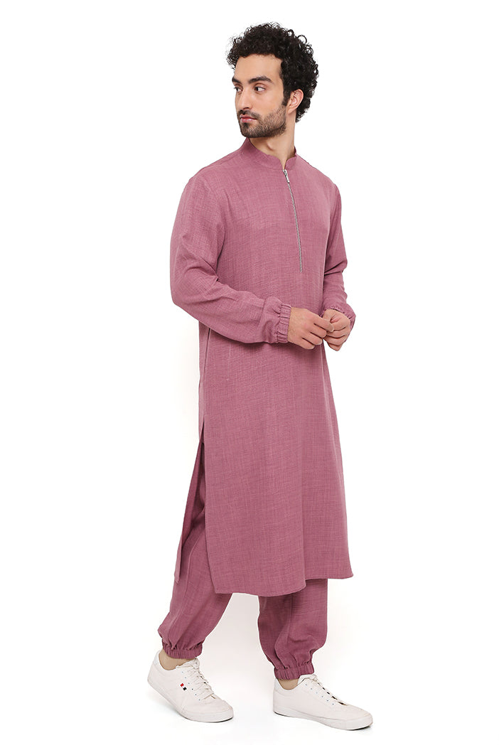 ONION PINK SOFT LINEN BOMBER KURTA WITH JOGGER PANT