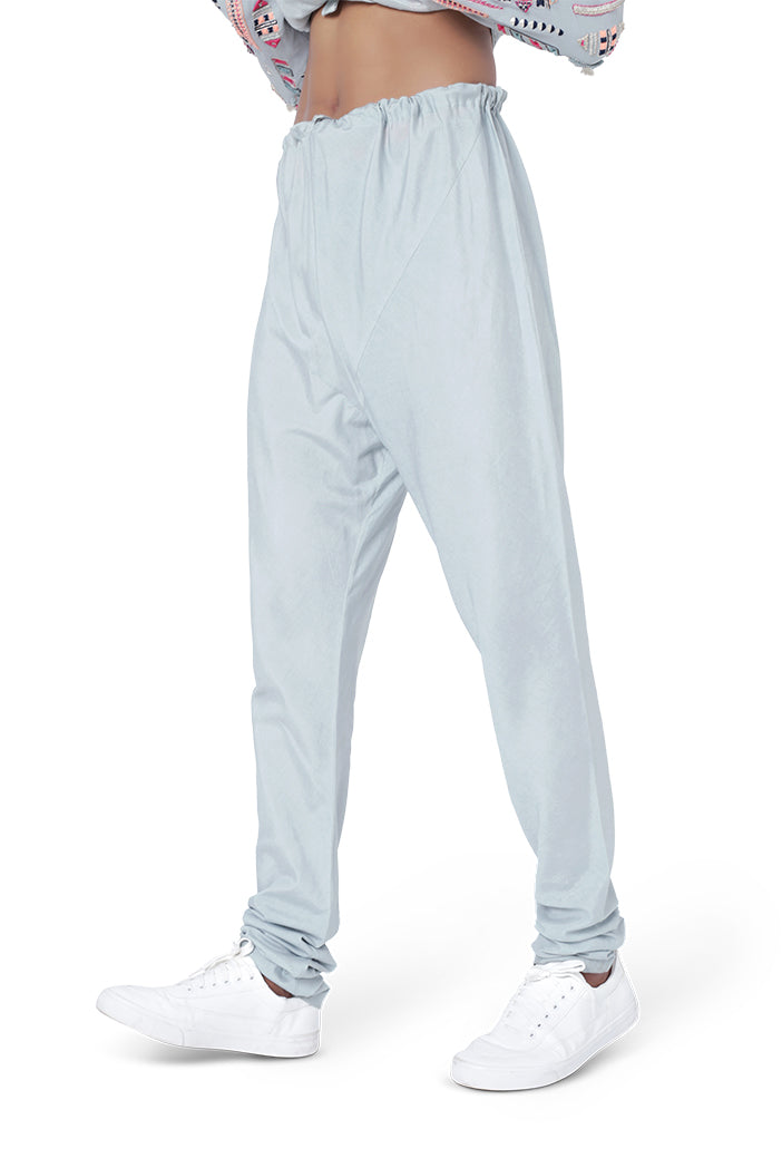 PALE BLUE COLOUR GEORGETTE AND CHANDERI STRIPE KURTA WITH COTTON SILK CHURIDAR