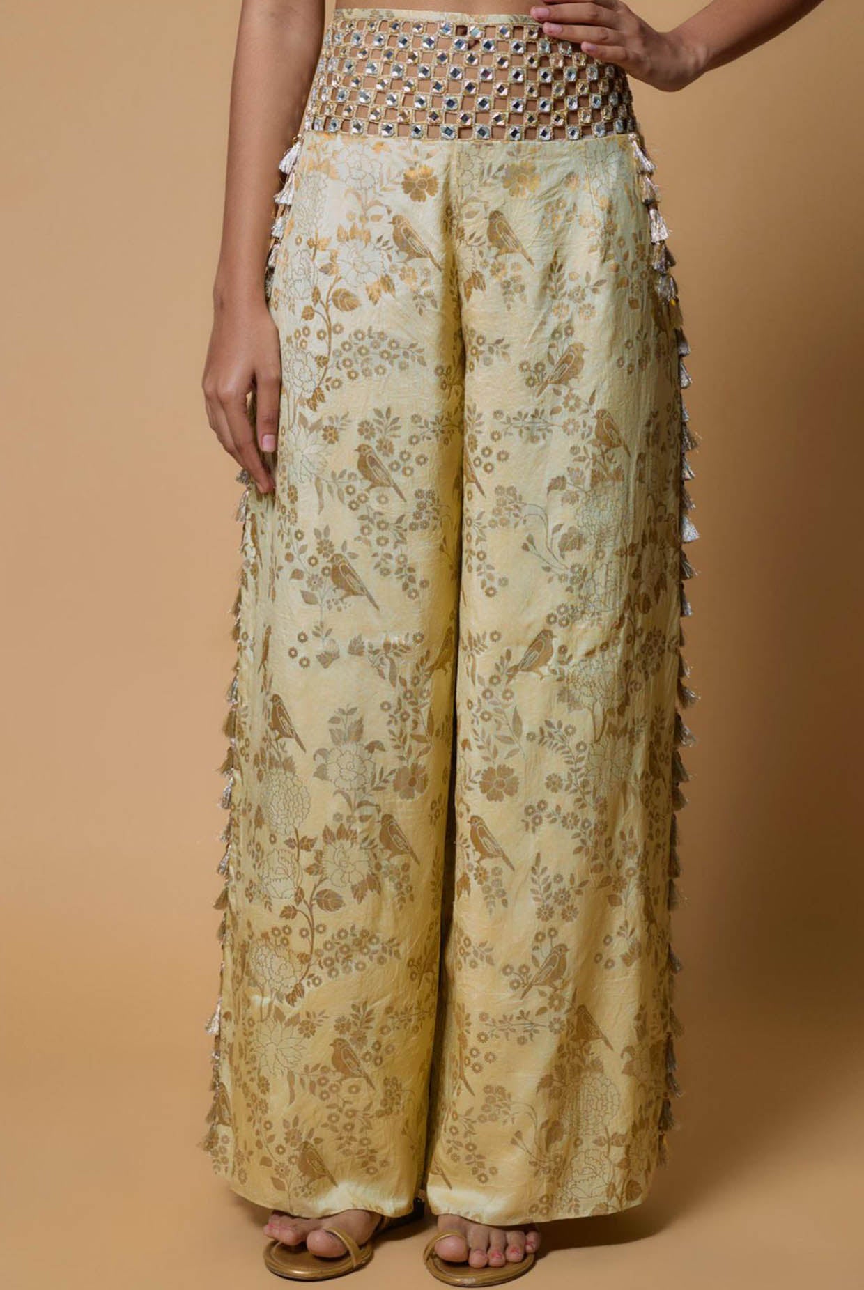 Pale Yellow Embroidered Choli With Palazzo
