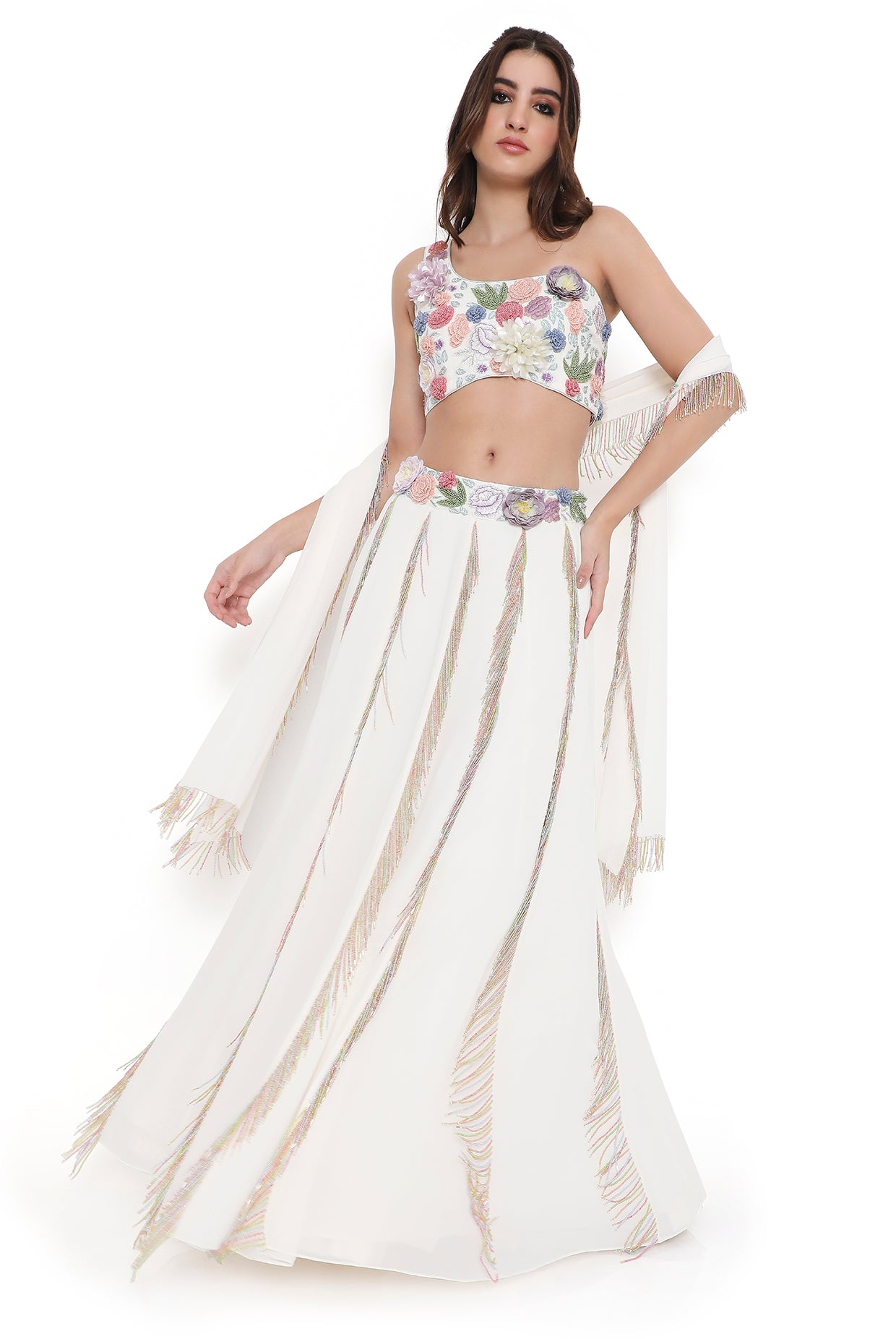Paloma Off White Embroidered Choli And Lehenga With Dupatta