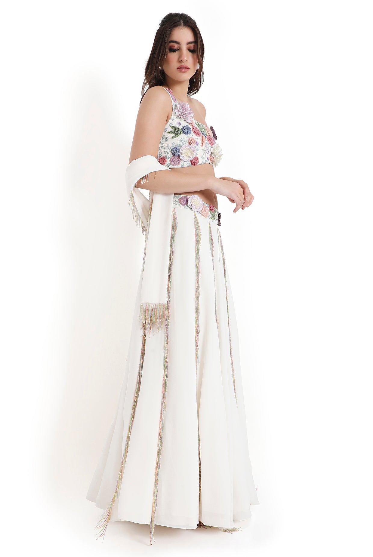 Paloma Off White Embroidered Choli And Lehenga With Dupatta