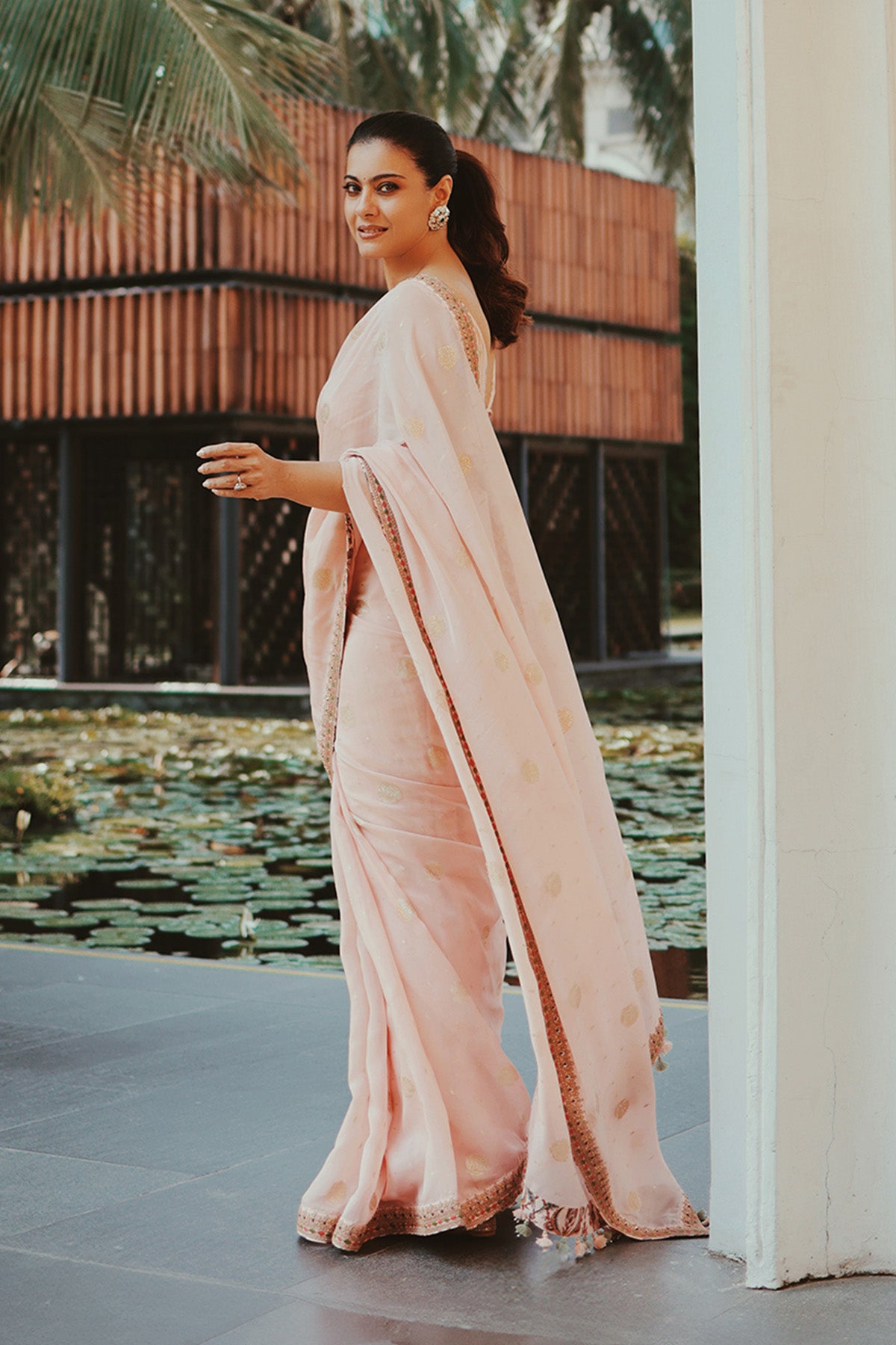 Peach & Gold Organza Saree