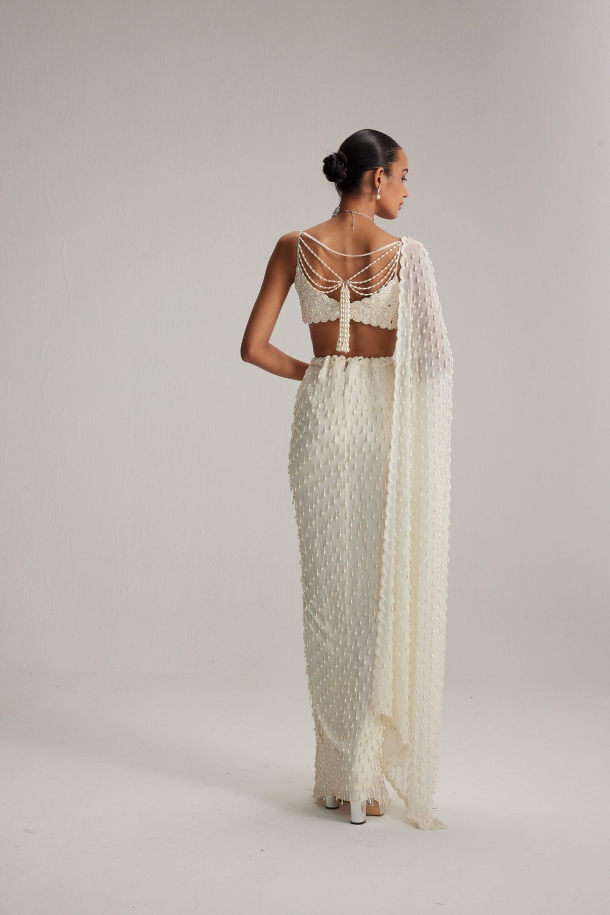 Off White Dense Drop Draped Skirt set- Ready to ship