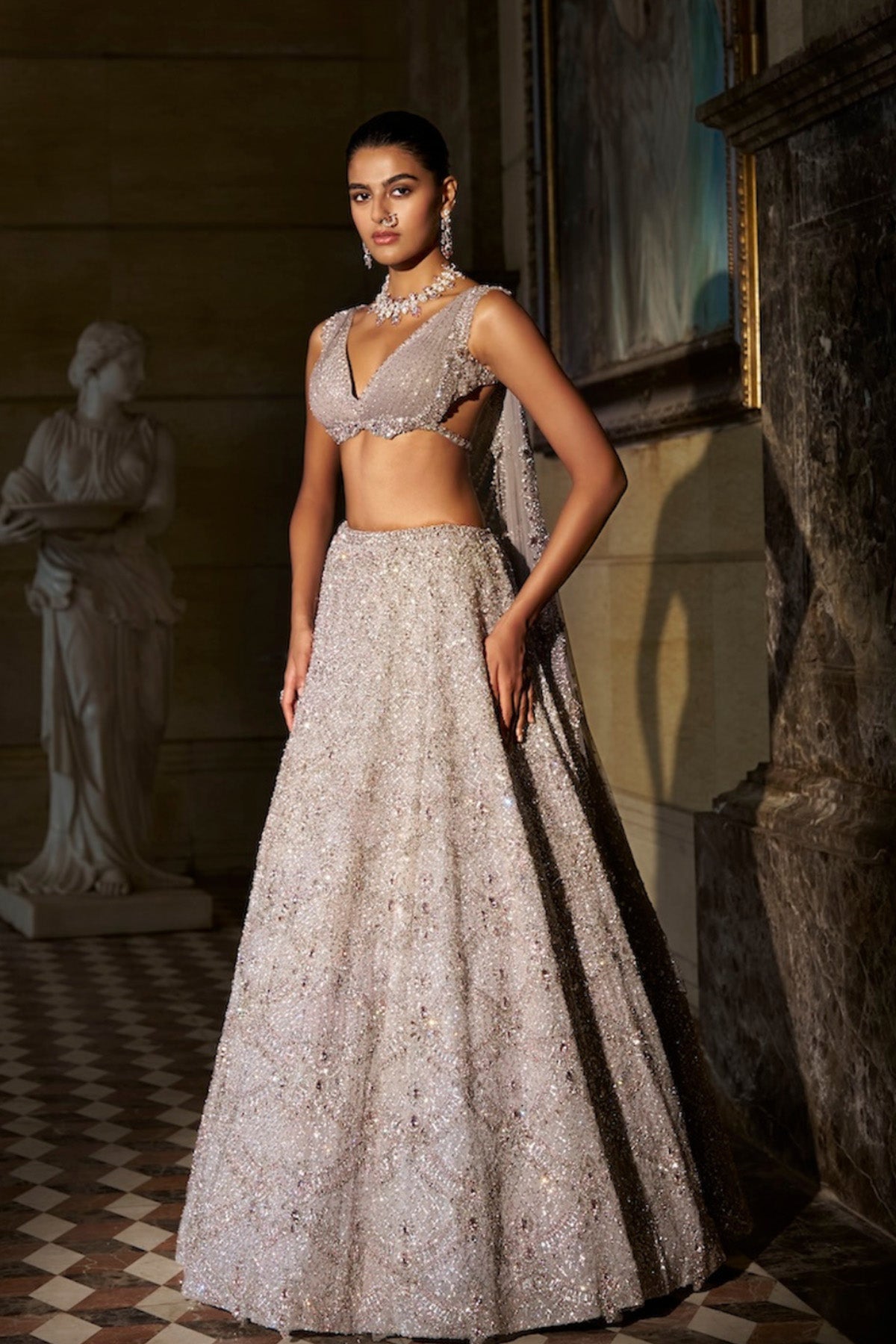 Pink Crystal Lehenga Set