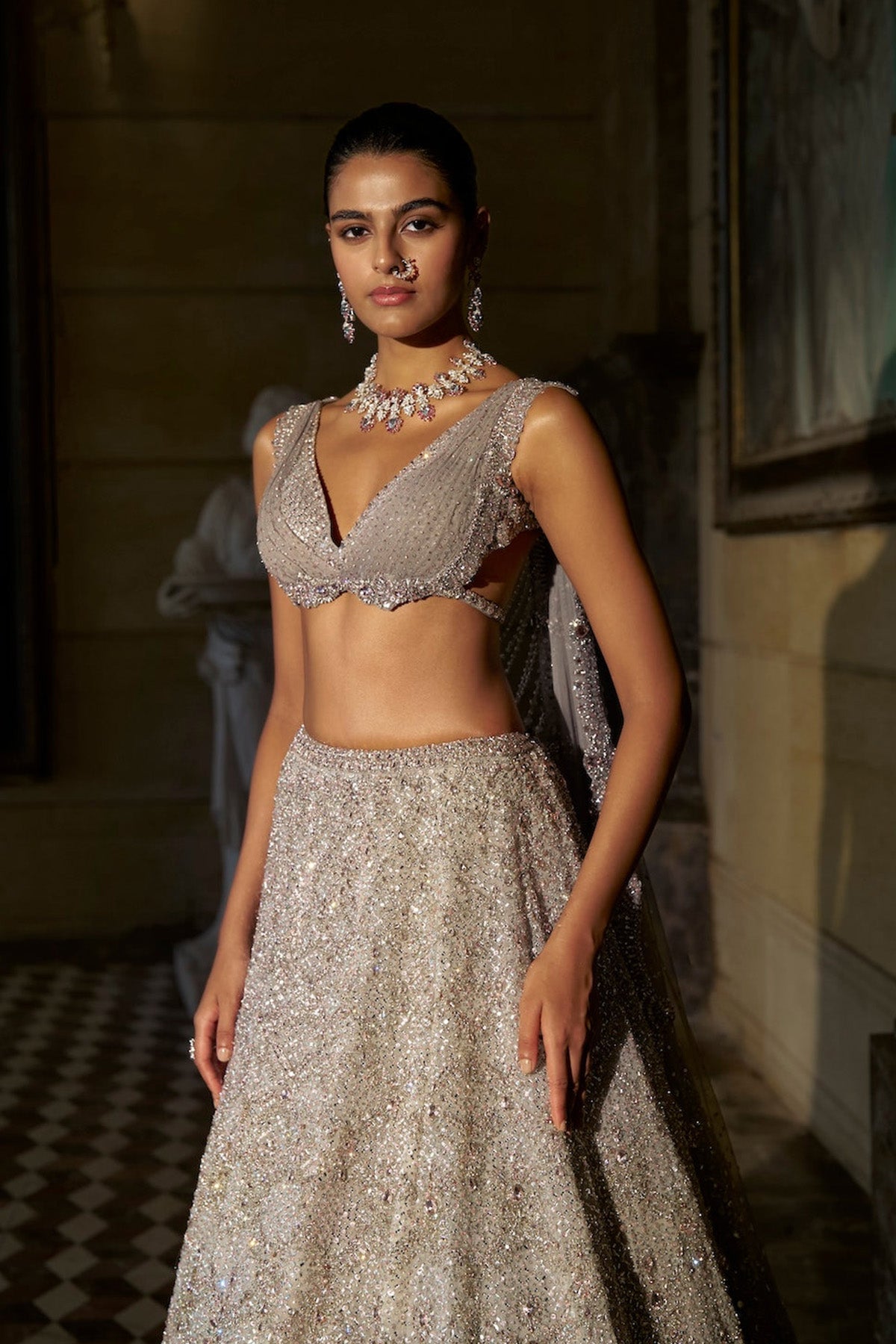 Pink Crystal Lehenga Set