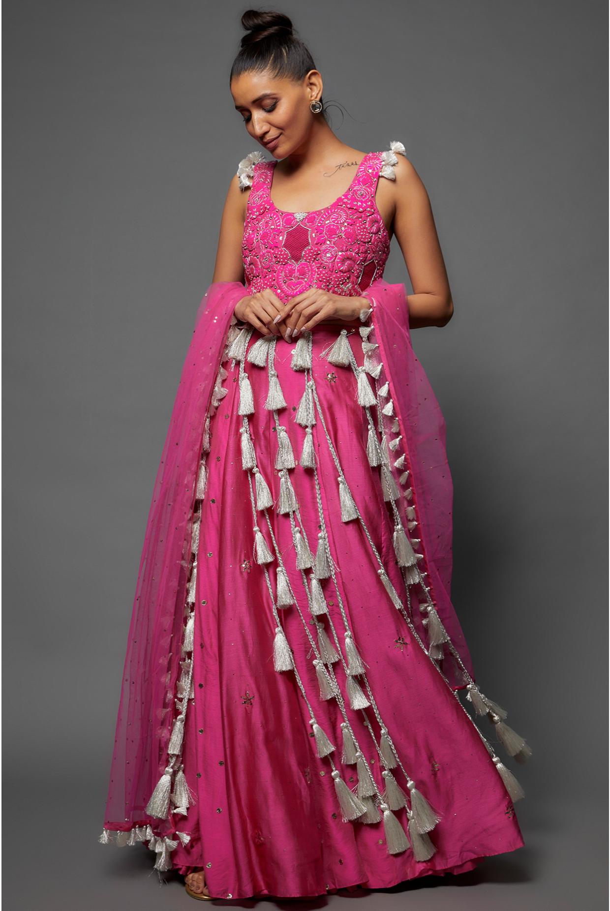 Pink Embroidered Choli With Lehenga & Dupatta
