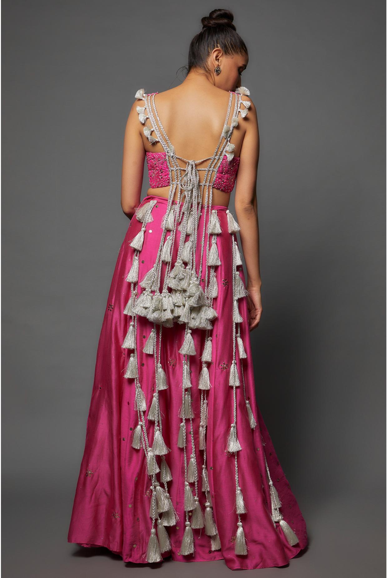 Pink Embroidered Choli With Lehenga & Dupatta