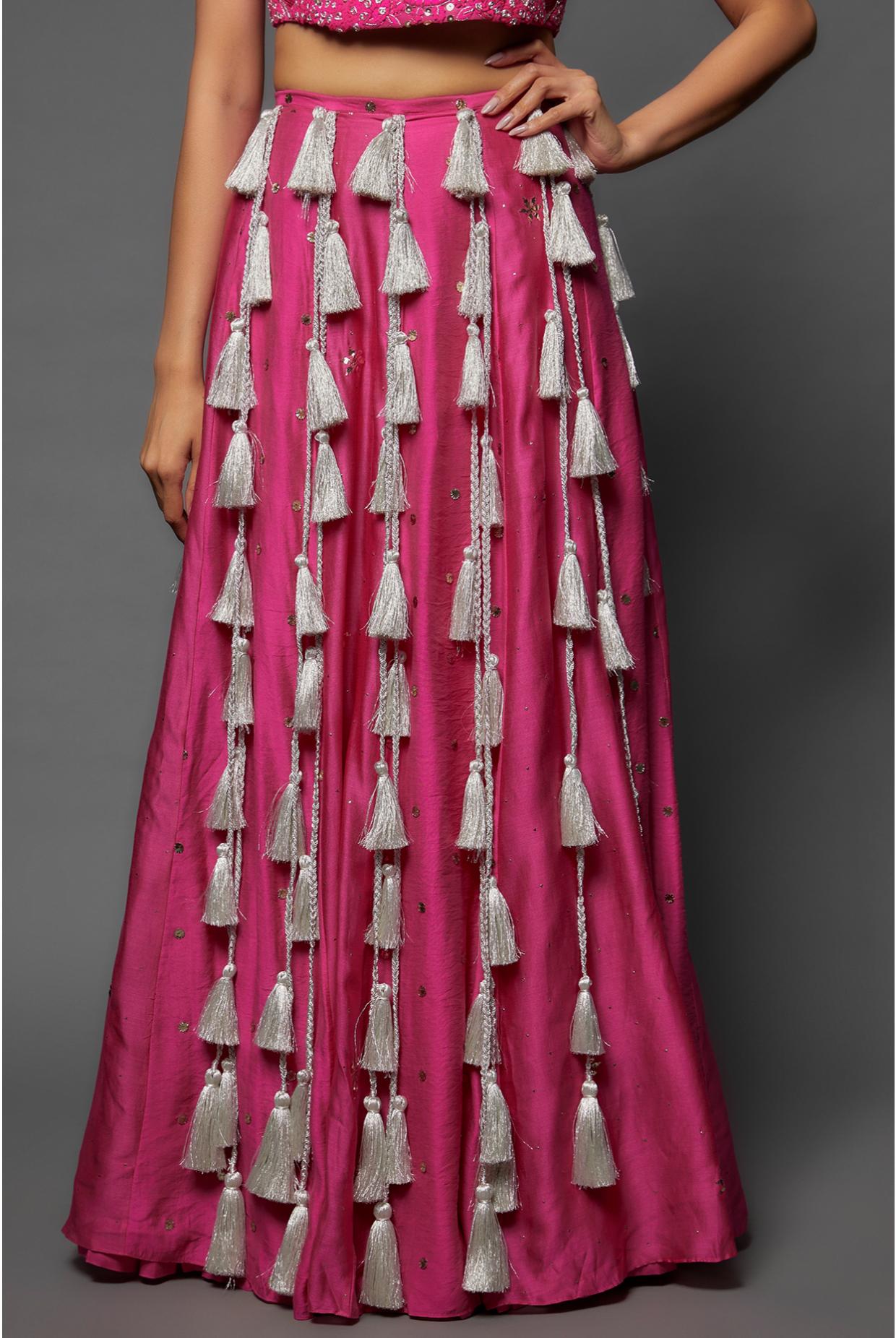 Pink Embroidered Choli With Lehenga & Dupatta