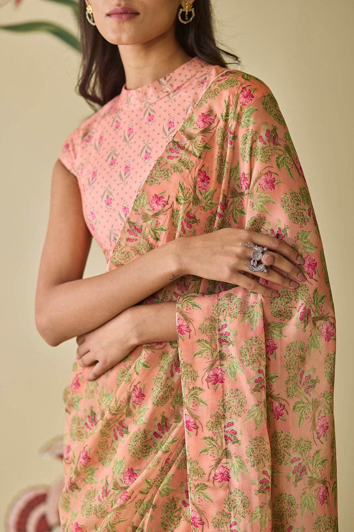 Pink Floral Saree