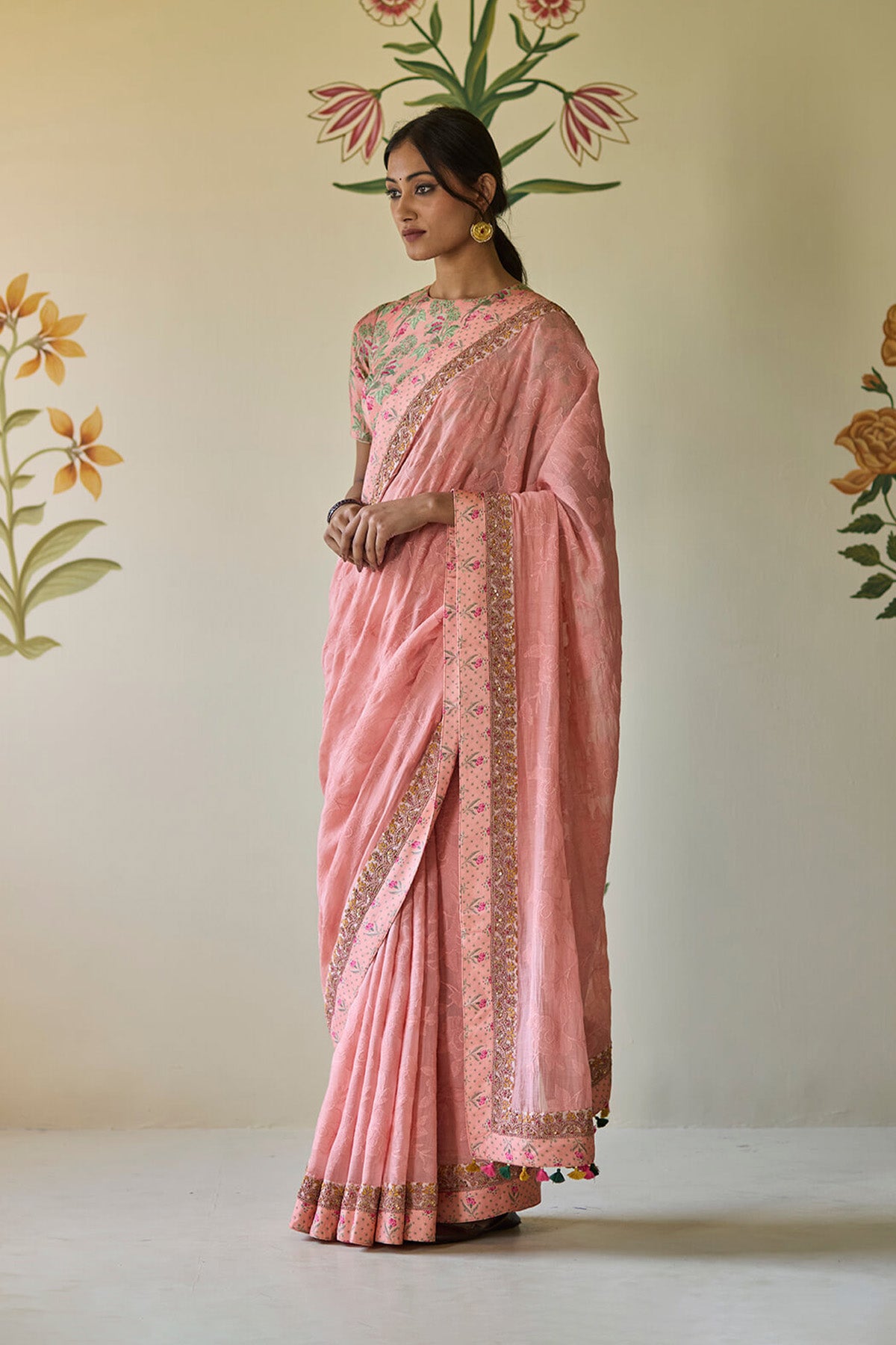 Pink Threadwork Saree