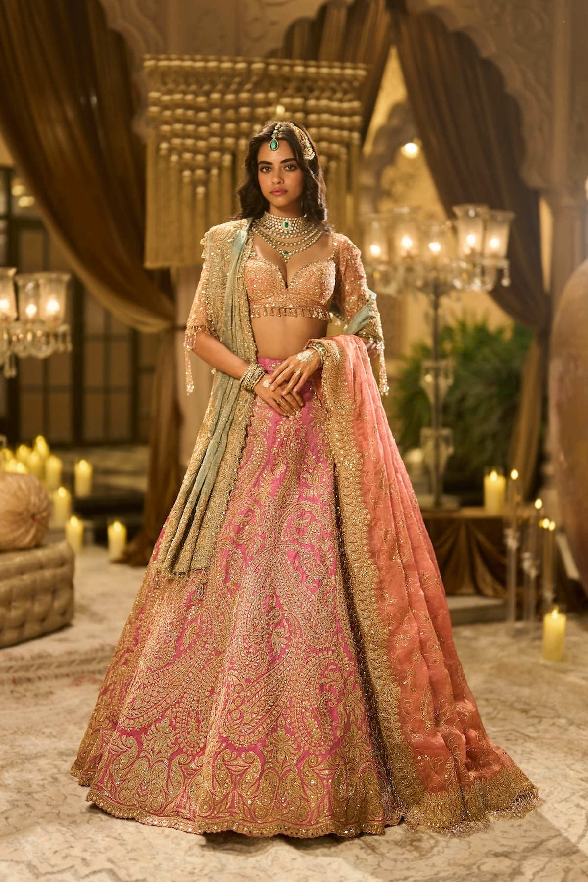 Pink Tissue Lehenga Set