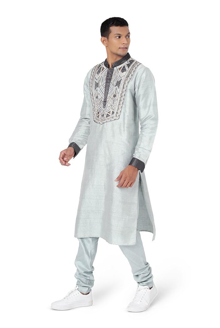 PLAE BLUE COLOUR DUPION SILK KURTA WITH CHURIDAR