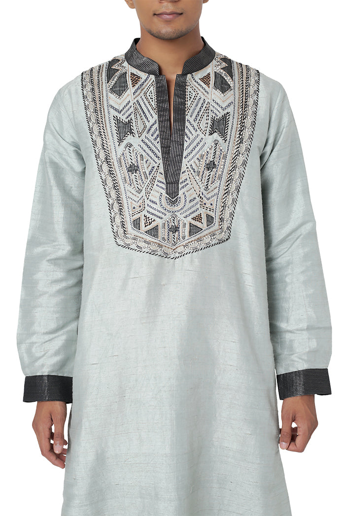 PLAE BLUE COLOUR DUPION SILK KURTA WITH CHURIDAR