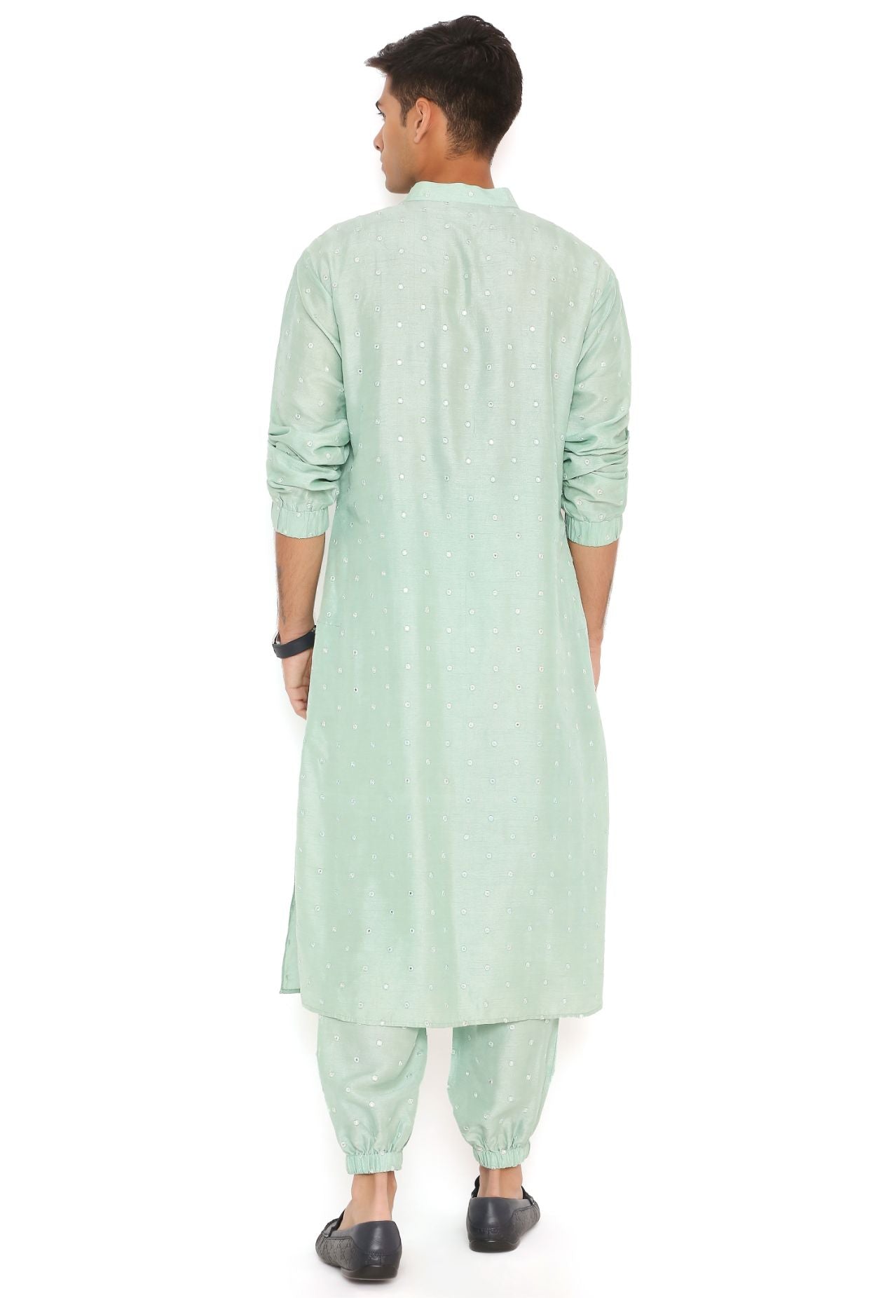POWDER BLUE ABLA SILK BOMBER KURTA WITH JOGGER PANT