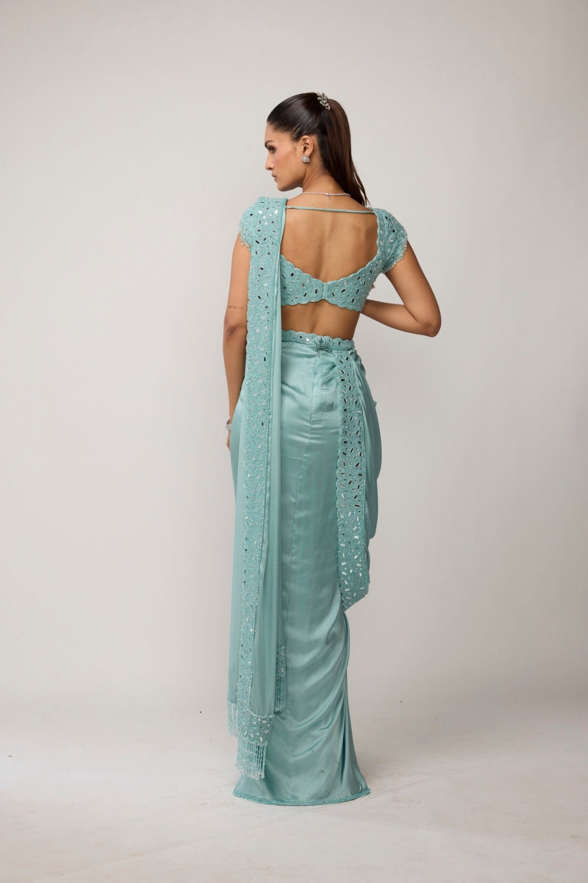 Powder Blue Draped Saree Set