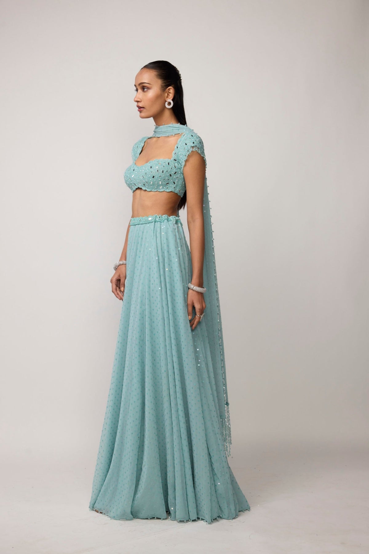 Powder Blue Geogette Skirt Set