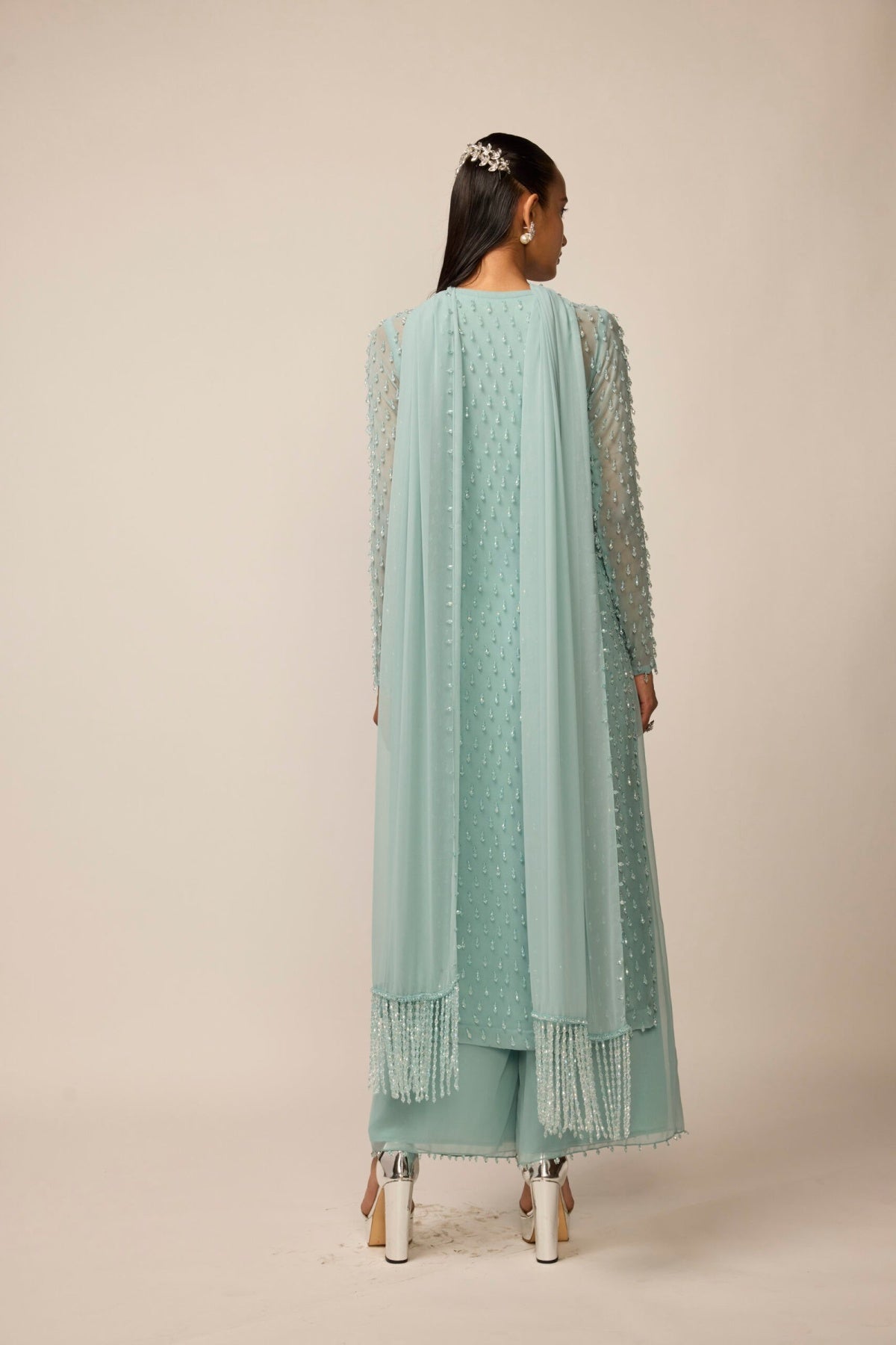 Powder Blue Pearl Drop Kurta Set